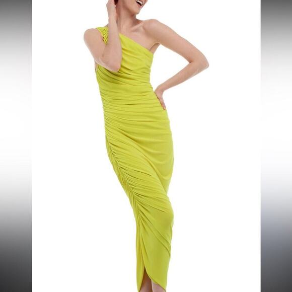 Norma Kamali One Shoulder Dress in Lime Green - Picture 1 of 6